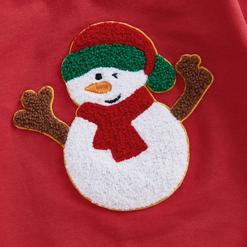 Baby Boys Girls Christmas Romper Snowman/Tree Embroidery Crew Neck Bubble Jumpsuit for Newborn Clothes