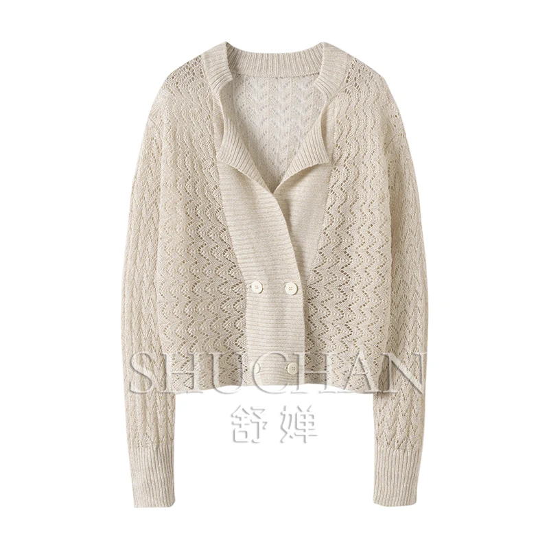 

thin summer 85% natural silk 15% cashmere new women cardigan Double Breasted sueters de mujer cardigan mujer