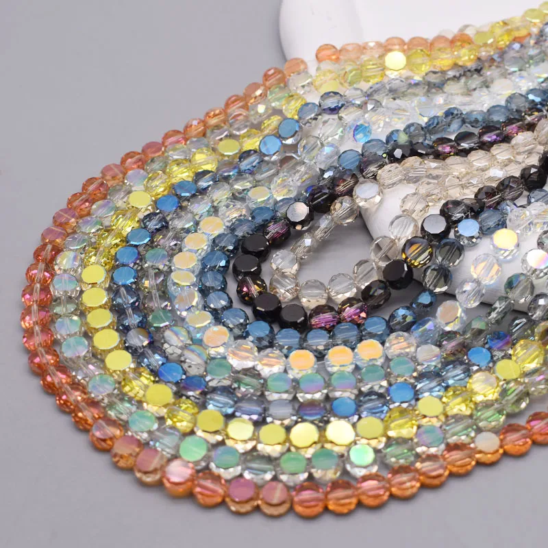 AB Color Plating 30pcs 8mm/lot Flat Round Faceted Crystal Glass Beads Disc-Shaped Loose Beads For Jewelry Making DIY Bracelet