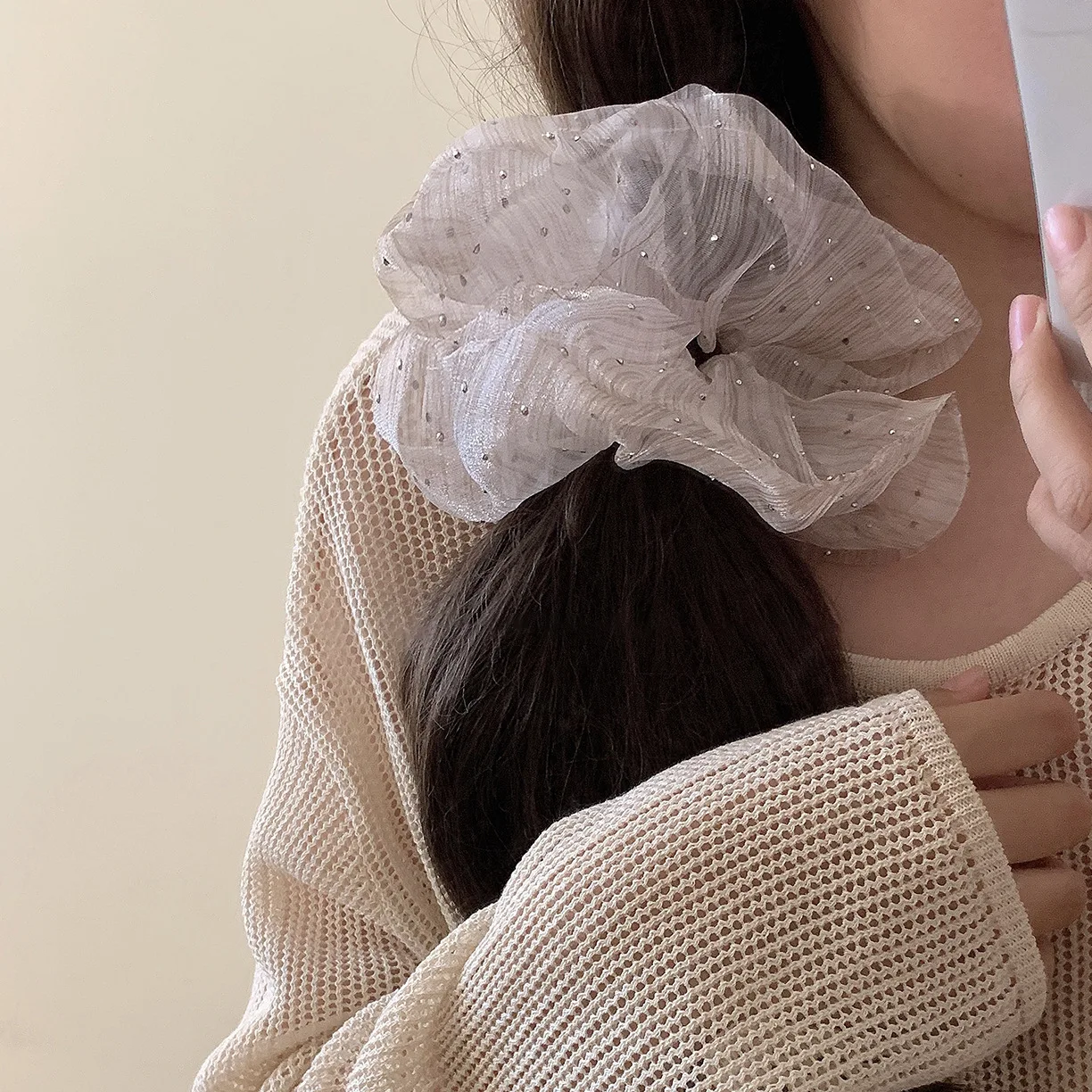 

Yarn Hair Scrunchies Large Size Hair Ropes Ties Bling Shiny Sweet Ponytail Holder Elastic Rubber Bands Women Hair Accessories