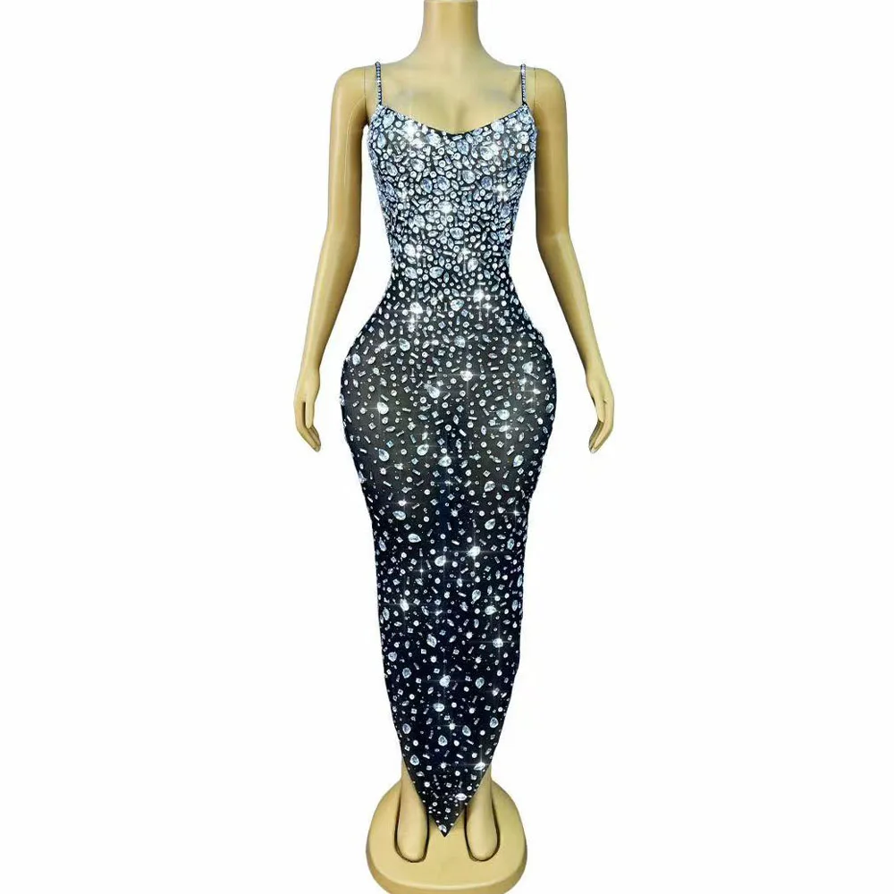 

Роскошные блестящие черные, синие стразы, сетчатое платье на подтяжках для выращивания дня рождения, вечерние платья, сценическая одежда для фотосессии