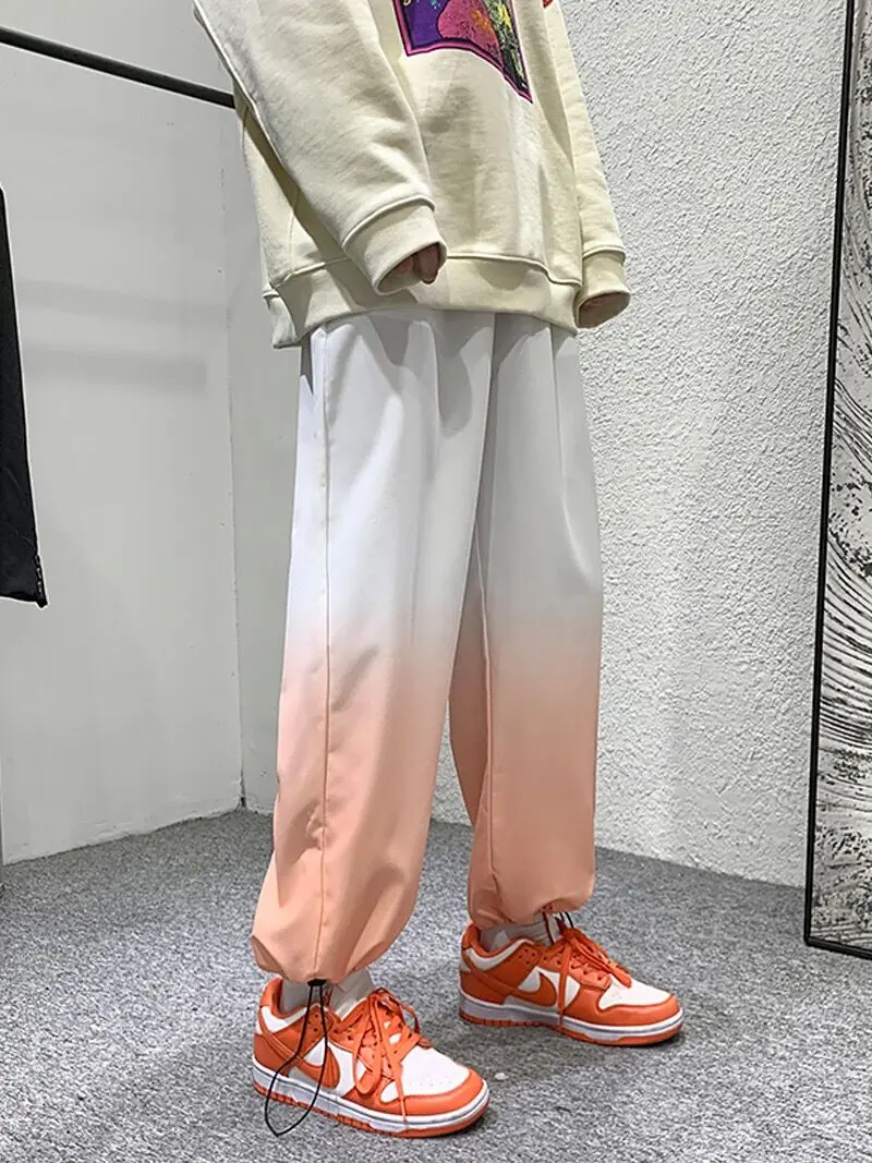 Gradient Color Ankle-tied Pants Men Harem Joggers Trousers Streetwear Ankle-Length Elastic Waist Hip Hop Dance Male Summer Pants