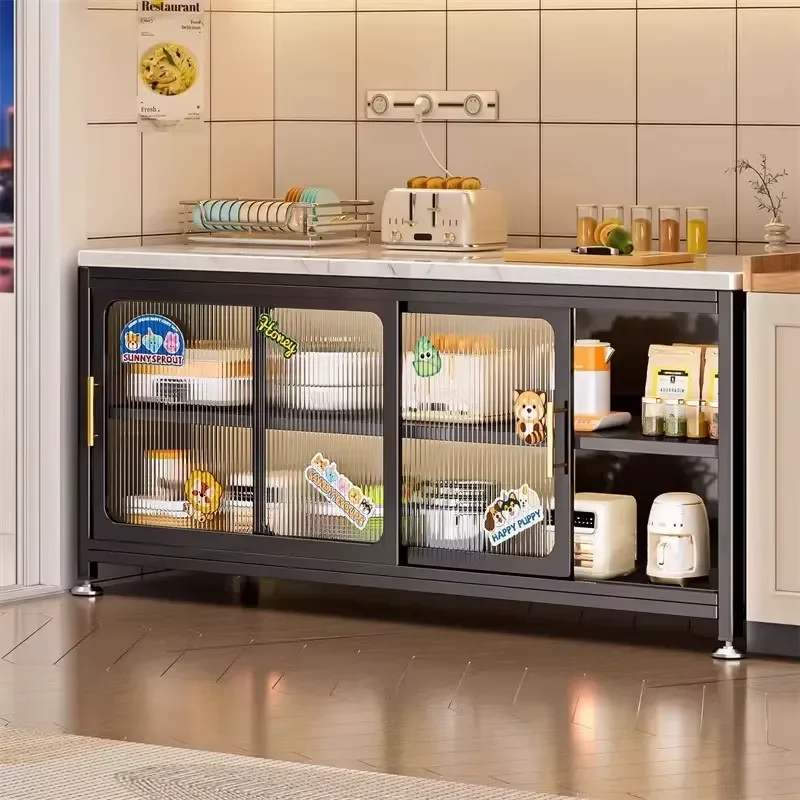 Large Custom Steel Sideboard Cabinet with Sliding Doors Multi-Functional Buffet Coffee/Wine Bars Wheels for Dining/Living