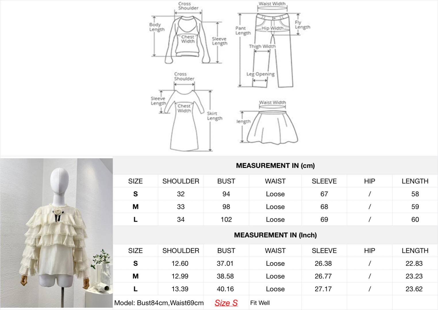 2025, hochwertige, weiße, abrikozenfarbene, langärmlige Blusen mit Blumenapplikationen und Holzohren und Spitze