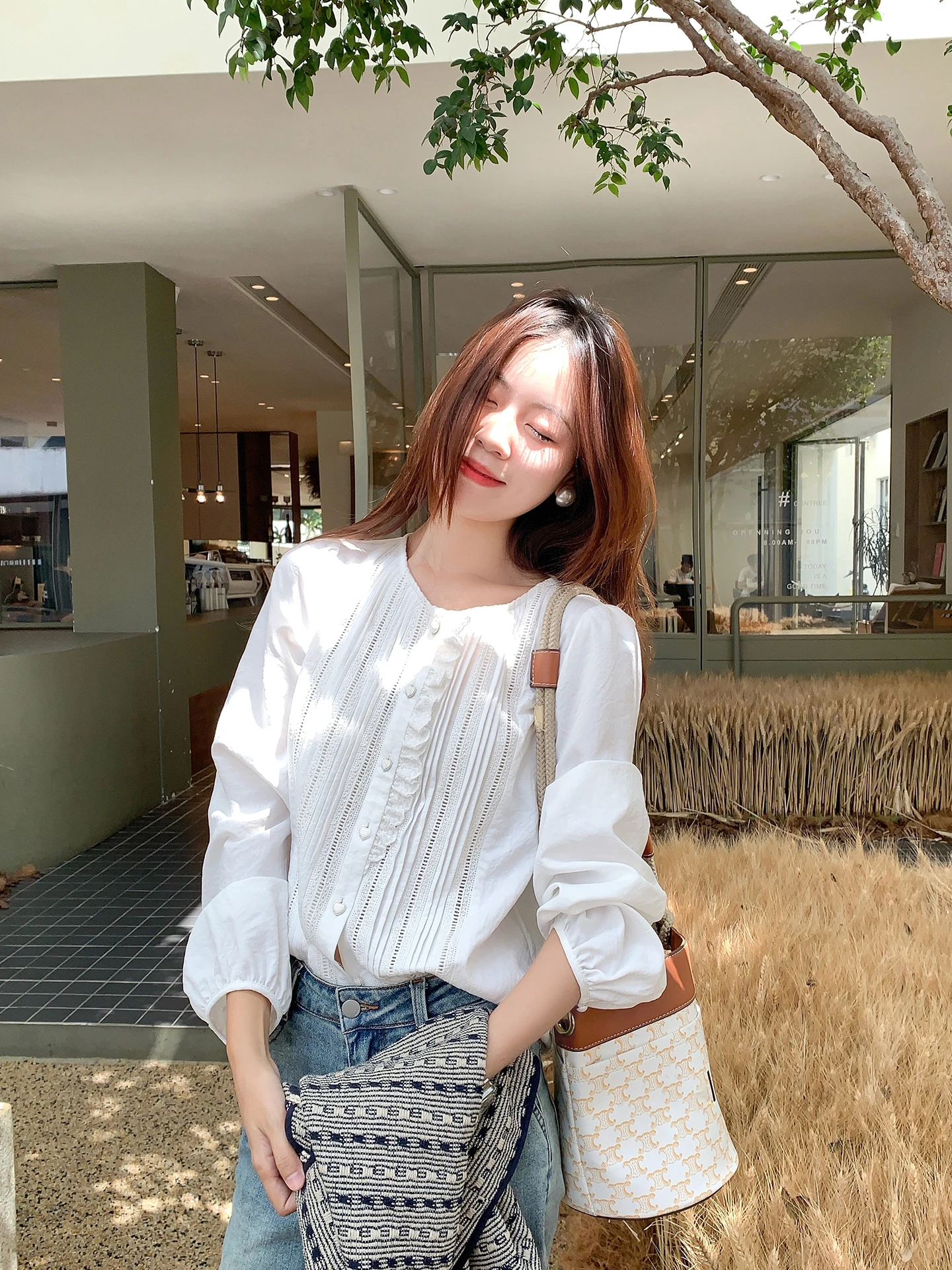 

Design Sensation Women's Long Sve White Bubble Sve irt Early Autumn Faion Casual Comfortable Breathable Korean Sle