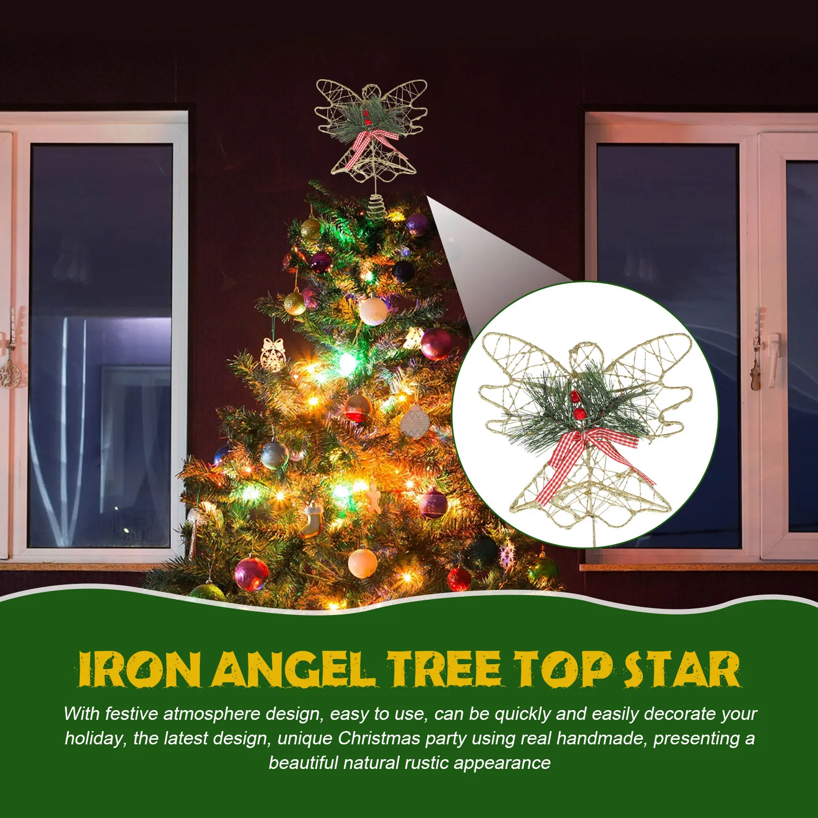 

Christmas Tree Angel Style Topper Iron Cloth Wood Materials Sturdy Xmas Tree Decor for Home Party Decoration Xmas Adorn