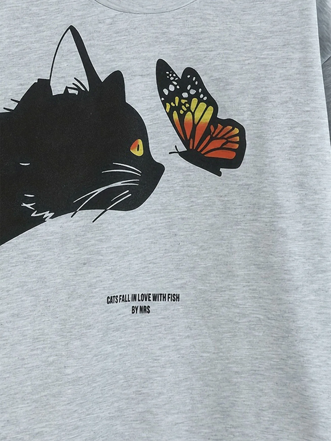 Lässiges Sweatshirt in Übergröße, langärmliges Rundhals-Sweatshirt mit Damen-und Buchstaben-, Katzen-und Schmetterlings druck