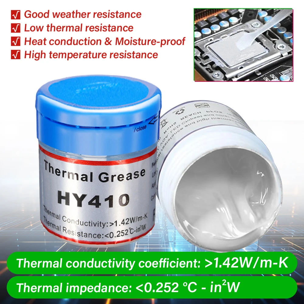 

15g HY410CPU Thermal Silicone Grease Compound Paste Conductive White Paste GPU Chipset Cooling Silicone Welding Soldering Tool