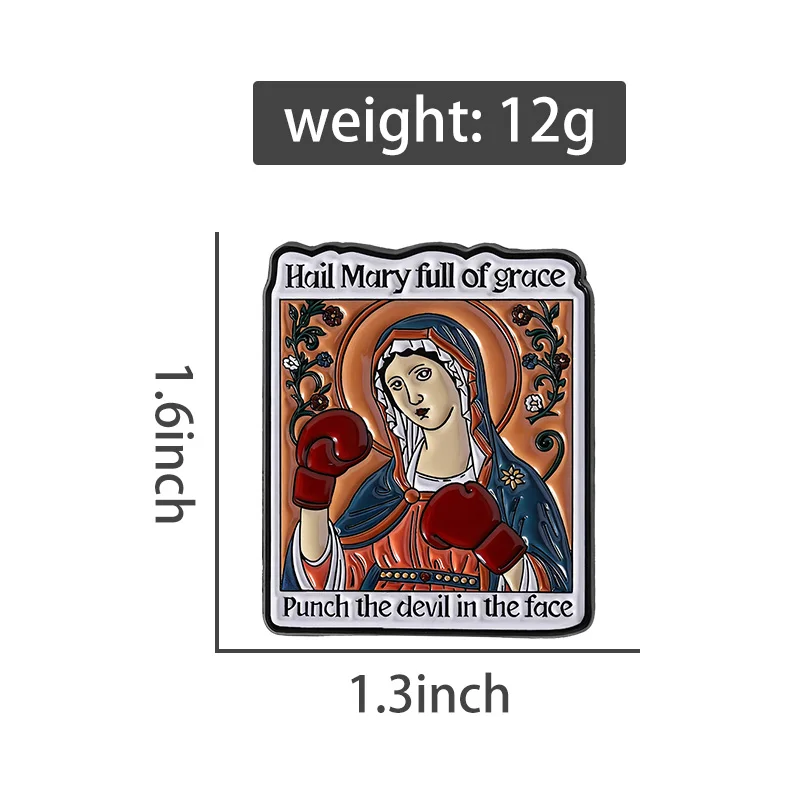 الكرتون الملاكمة المينا دبابيس الإبداعية حائل مريم مليئة نعمة لكمة الشيطان في الوجه شارة التلبيب دبابيس مجوهرات صديق هدية #2
