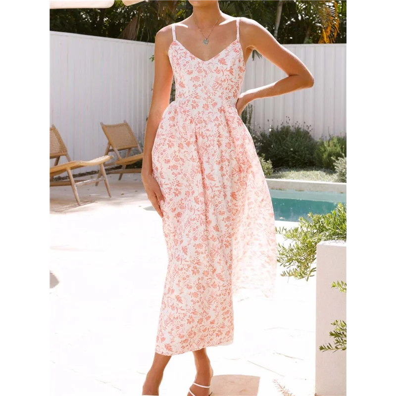 ABRT-Womens 2025 Summer Maxi Dress Sleeveless Floral Smocked Boho Beach Long Dress