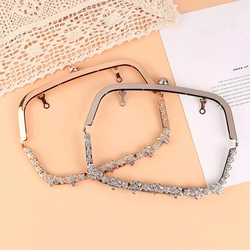 1PC 22CM Arch Flower Diamond Metal Kiss Clasp Purse Frame For Bag Clutch Clasp Handbag Handles Gold Silver DIY Bag Accessories