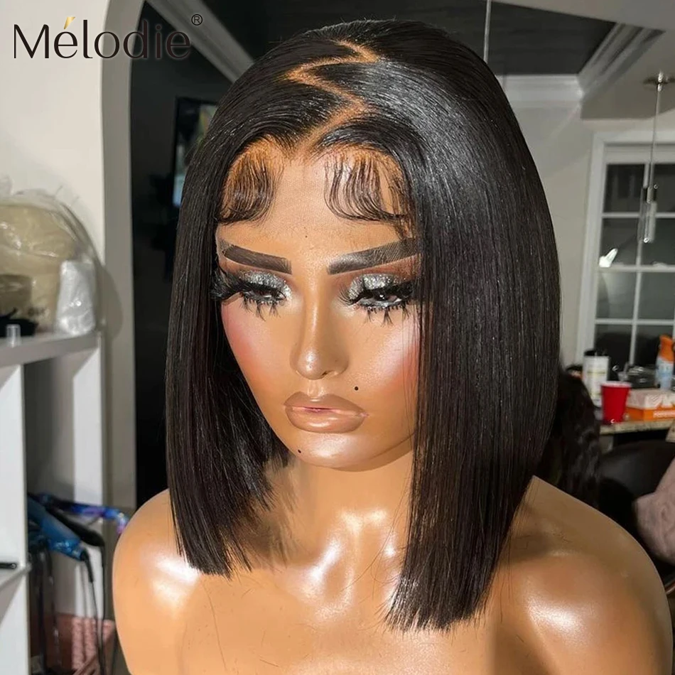 Melodie Straight Short Bob 13X6 HD Lace Frontal 13x4 Human Hair Wigs 5x5 Glueless Wig Transparent PrePlucked 250 Density