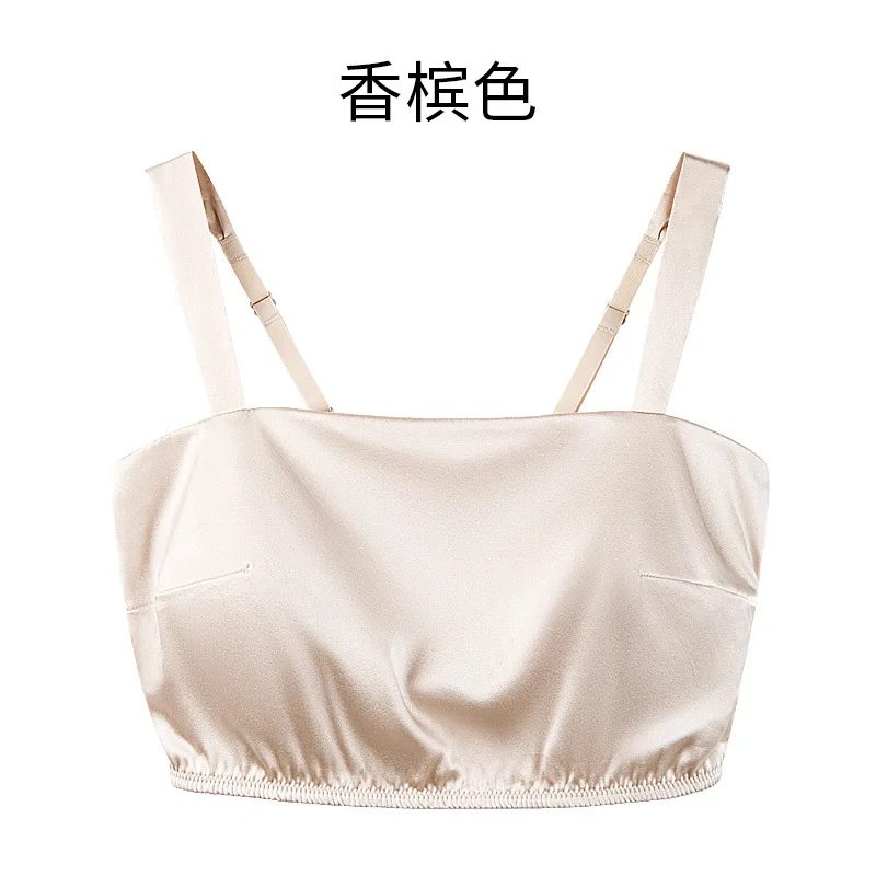 Spring and summer silk backless bra without steel ring fixed cup latex breast pad thin mulberry silk strapless underwear
