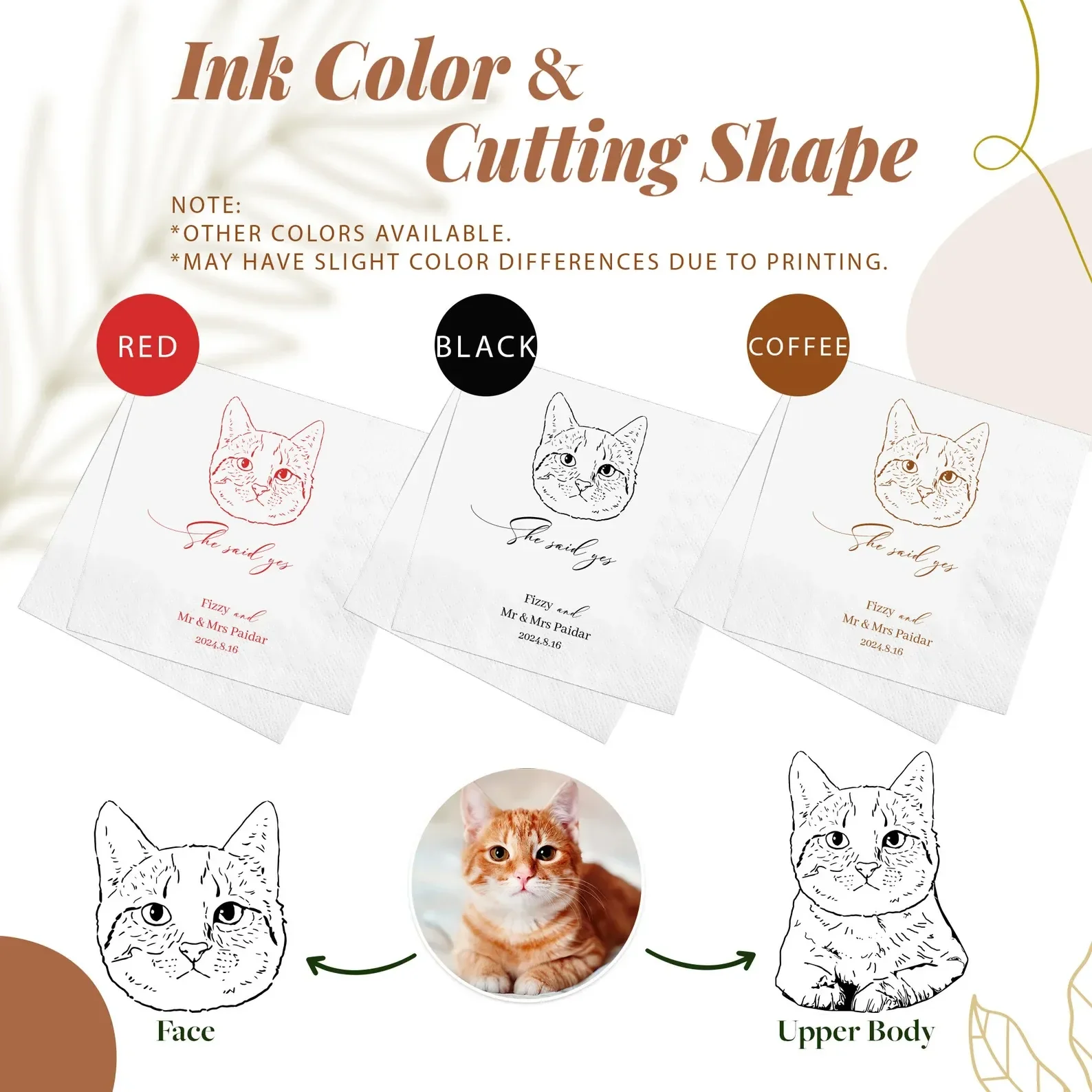 Personalized Pet Paper Napkins with Dog or Cat Illustrations Custom Wedding Pet Napkins for Cocktail Party Christmas Decor