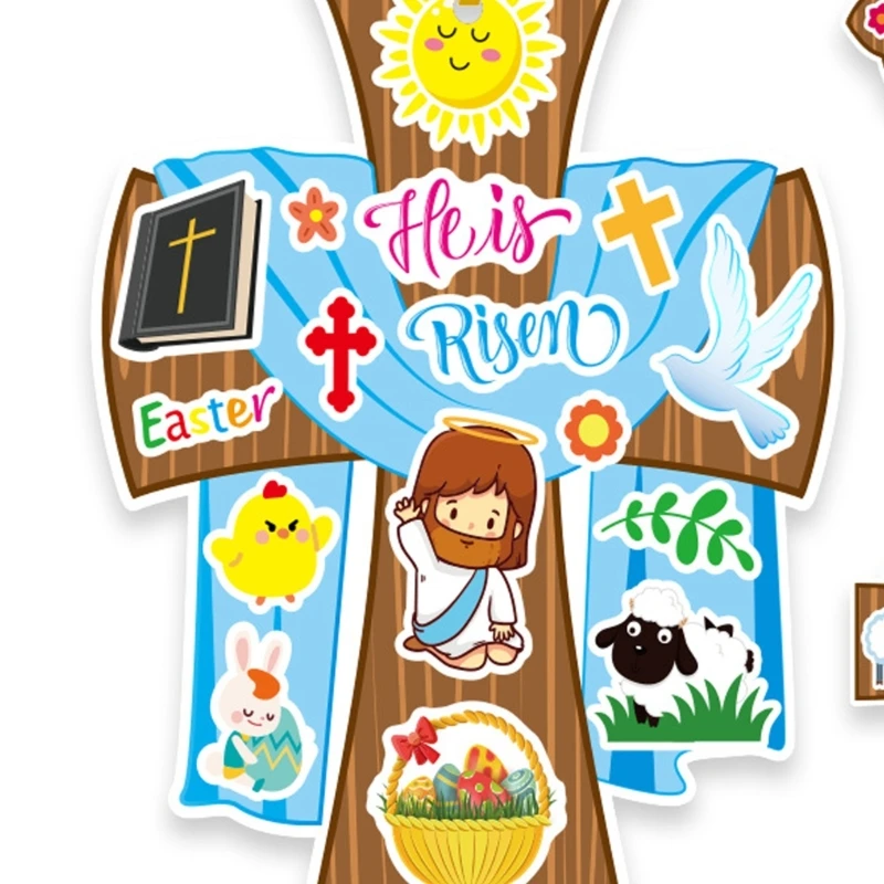  Crossed Paper Pendant and Easter Themed Sticker Set with Hanging Ribbon For Festival Celebration and Gifts Packaging