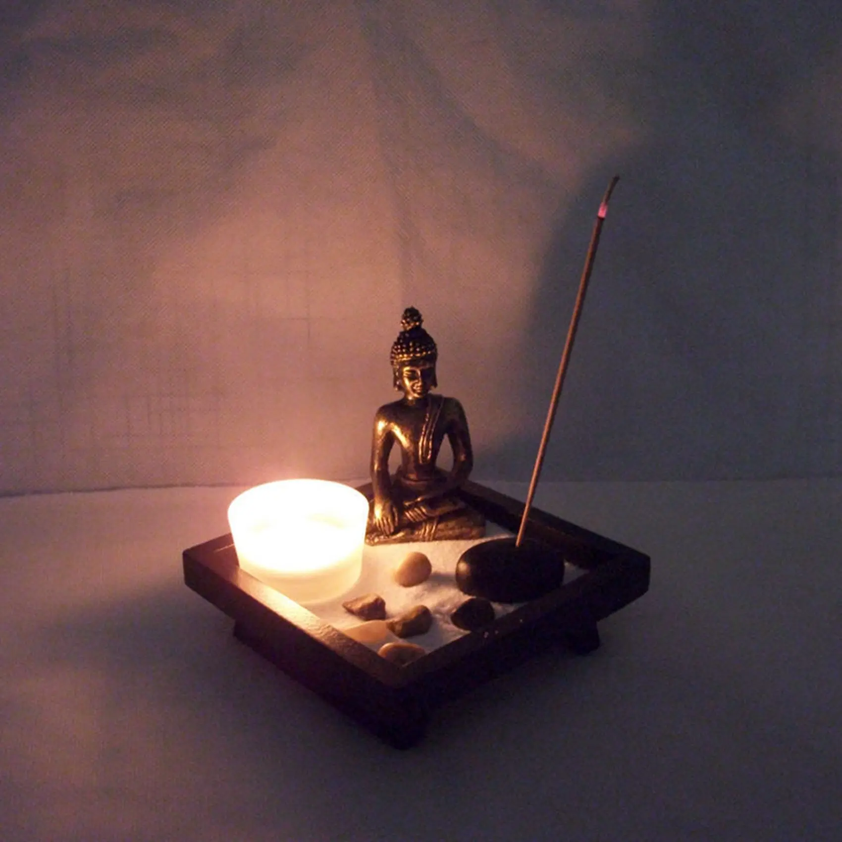 Buddha Resin Incense Stick Burner Holder, Tea Light Candle Holder, Buddha Statue Sand Table for Home