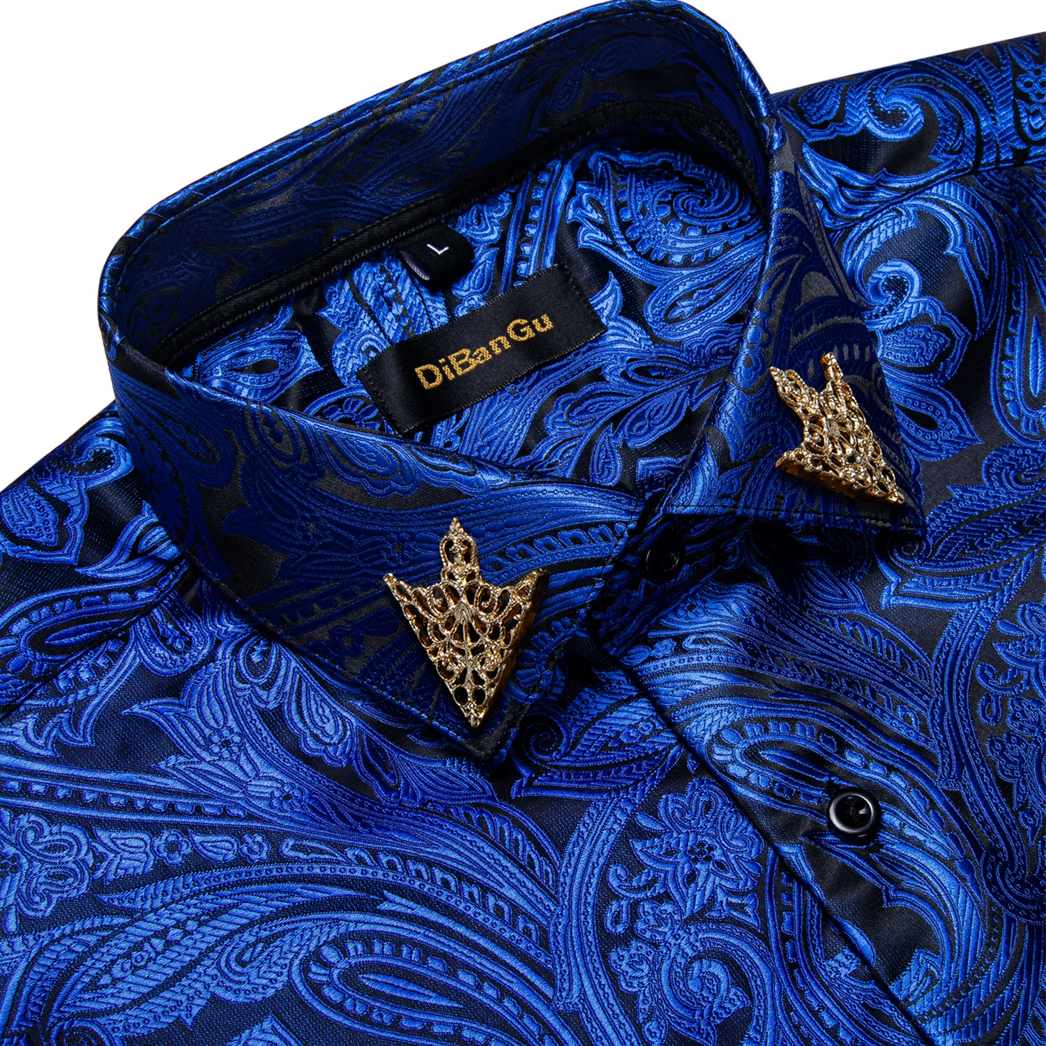 Brand New Men's Royal Blue Business Shirts Luxury Fashion Paisley Long Sleeve Turn-Down Collar Social Shirt Male Casual Blouse