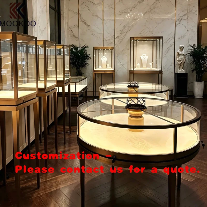 custom.Custom Luxury Jewelry Fixture System | Gold Framed LED Display Counters  High-End Jewellery Boutiques