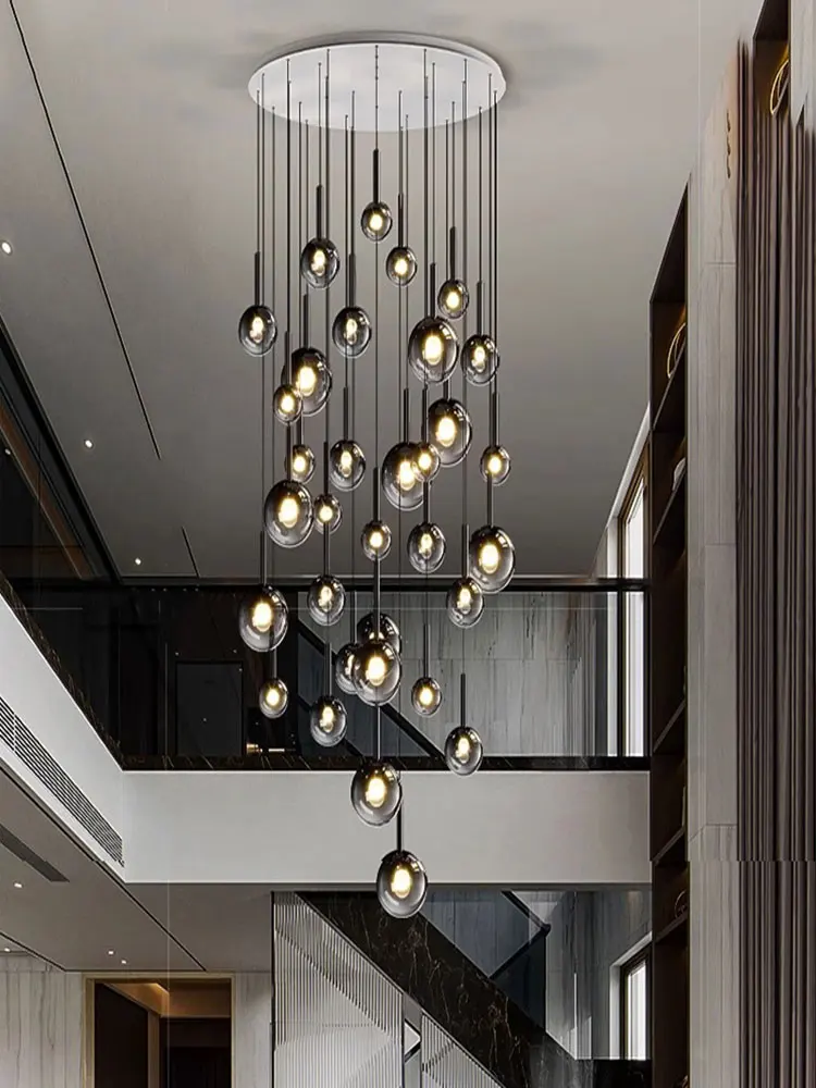 Szklana lampa wisząca LED w kolorze szarej dymu, nowoczesna, do dekoracji nowego domu 2026, oświetlenie wewnętrzne, lampa wisząca na schody, oświetlenie kuchenne. — 2