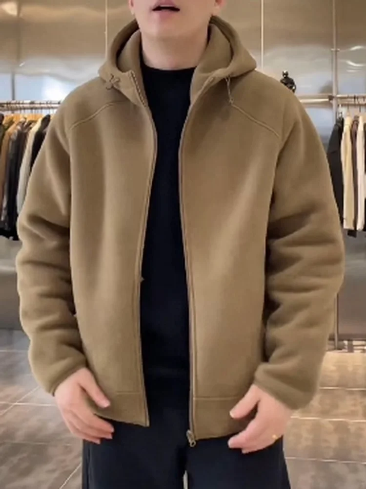 

Модная двусторонняя флисовая куртка мужская утепленная для активного отдыха с капюшоном, универсальная, осенне-зимняя, теплая, повседневная, на молнии