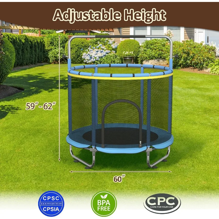 60 ترامبولين لـ 5FT ترامبولين صغير داخلي وخارجي للأطفال الصغار مع شبكة أمان قابلة للتعديل للجمباز ألعاب لياقة بدنية ممتعة لكل #2