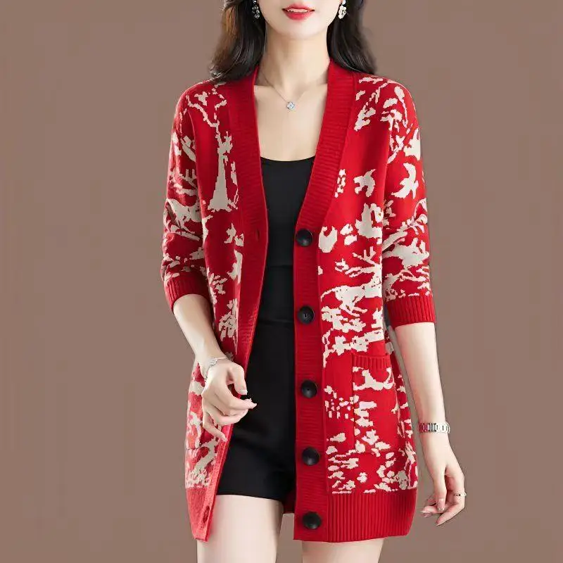 

Autumn Winter New 2025 Women's Cardigan Sweater Long Sleeve Loose Casual All-Match Long Knitted Cashmere Sweater Female Tops