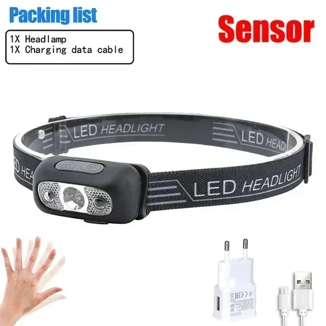 Starke Licht Scheinwerfer Mini Led Nacht Angeln Leistungsstarke Taschenlampe Kopf Lampe Im Freien Wasserdichte Camping Tragbare LED Sensor Scheinwerfer