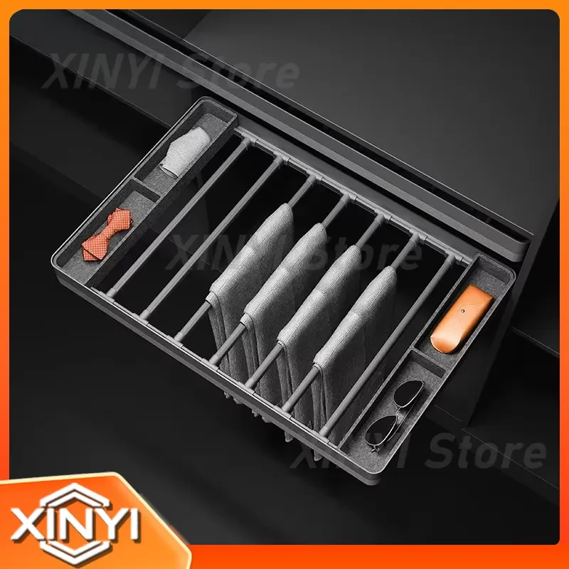 Push-pull Pants Rack for Closets Built-in Telescopic Clothing Organizer Multifunctional Buffer Storage Basket for Home
