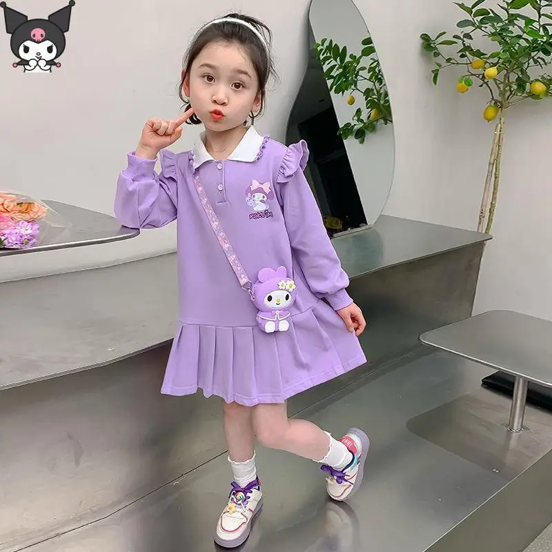 

Kuromi My Melody Kawaii платье с длинными рукавами для девочек аниме мультфильм Sanrio весна осень новое платье принцессы с лацканами милое дышащее