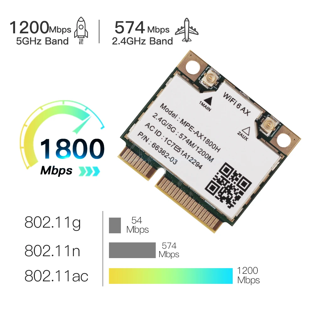WiFi 6 Bluetooth 5.2 MT7921 Network Card Mini pcie Adapte 2.4G/5Ghz For Laptop Windows 10/11