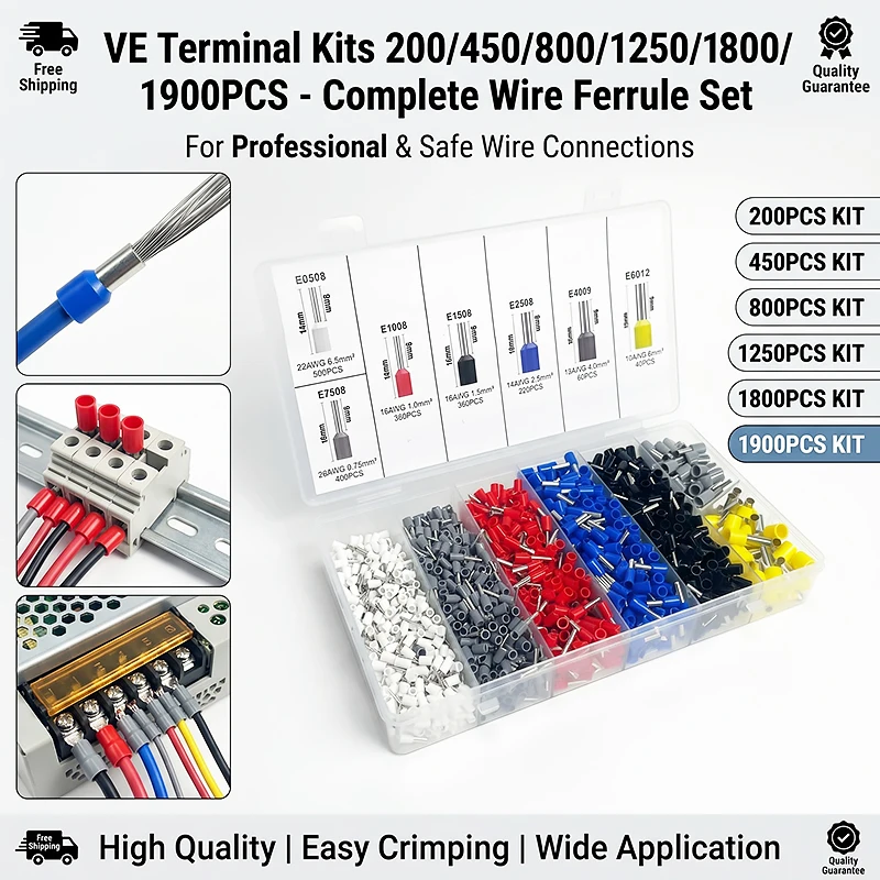 200/450/800/1250/1800/1900 Peças de Terminais Tubulares Elétricos Isolados VE para Conexão de Fios e Cabos
