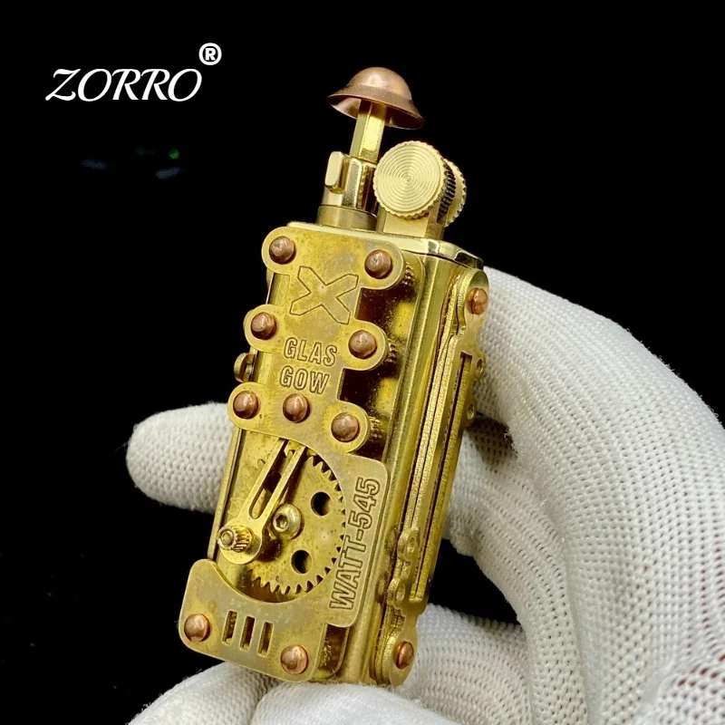 Zorro Handmade Brass Vintage Mechanical Oil Lighter Punk Style Steam Watt Creative Gift Collectible Gift for Giving