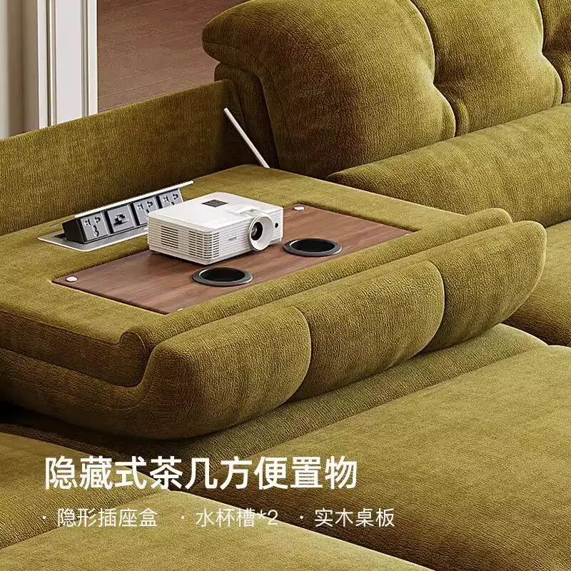 Electric function retractable sofa, modern simple straight flip-top coffee table in the living