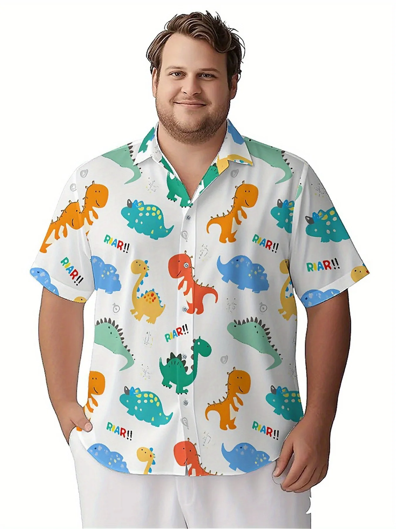Men's Plus Size Hawaiian ShirtsDinosaur Park Funpattern, Button Up Shirts, Unisex Casual Clothing, Summer Tops