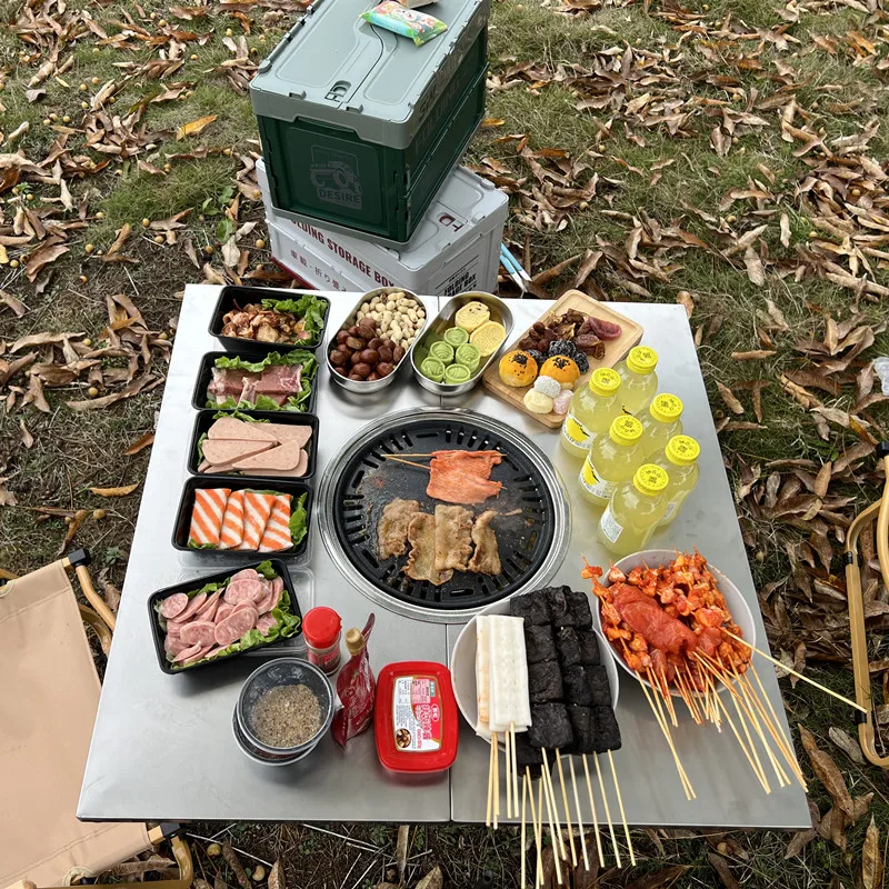 Stall night market folding carbon grill table, grill table, stainless steel commercial barbecue hot pot enclosure