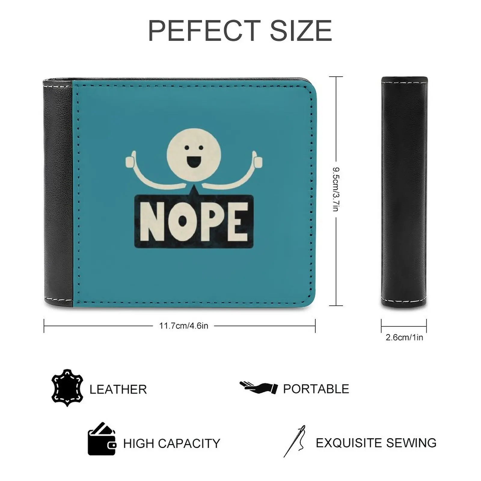 Nope Leather Wallet Men Classic Black Purse Credit Card Holder Fashion Men's Wallet No Funny Motivation Thumbs Up Nope Cute