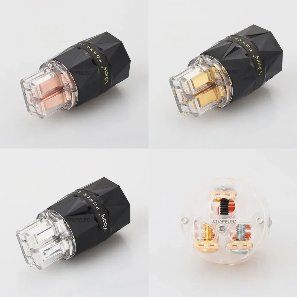 1pc VIBORG Clear Diamond Shell C19 20A 99.998% Pure Red Copper IEC Female Power Plug Silver/Gold/Rhodium Plated Hi-Fi VF523