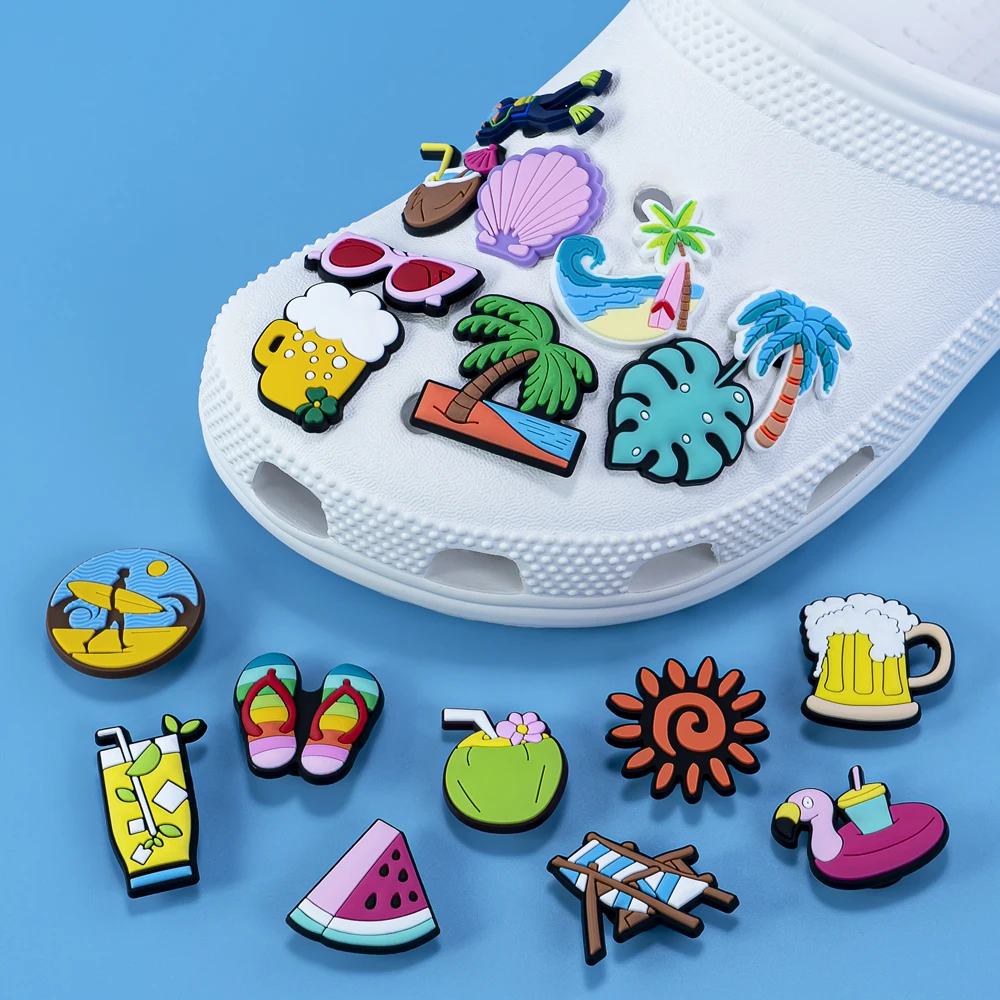 1/30 Stück Hawaii Schuh Charms Sonnenschein Meer Kaltes Bier Schuh Dekorationen Sonnenschirm Sonnenbrille Liege Sandalen Pins Zubehör – Detail 1