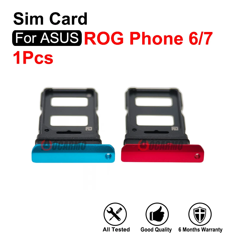 Blue Red Sim Tray For ASUS ROG7 ROG Phone 6 7 ROG6 Sim Card Holder Socket Slot Repair Replacement Parts