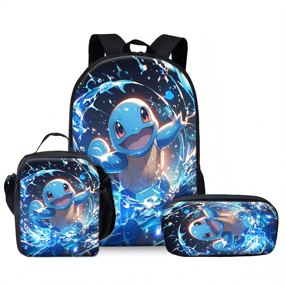 Kids Bag,Pokémon,Squirtle 3pcs Backpack Set Water Splash Canvas Rucksack Lunchbox Pencilcase for Kids