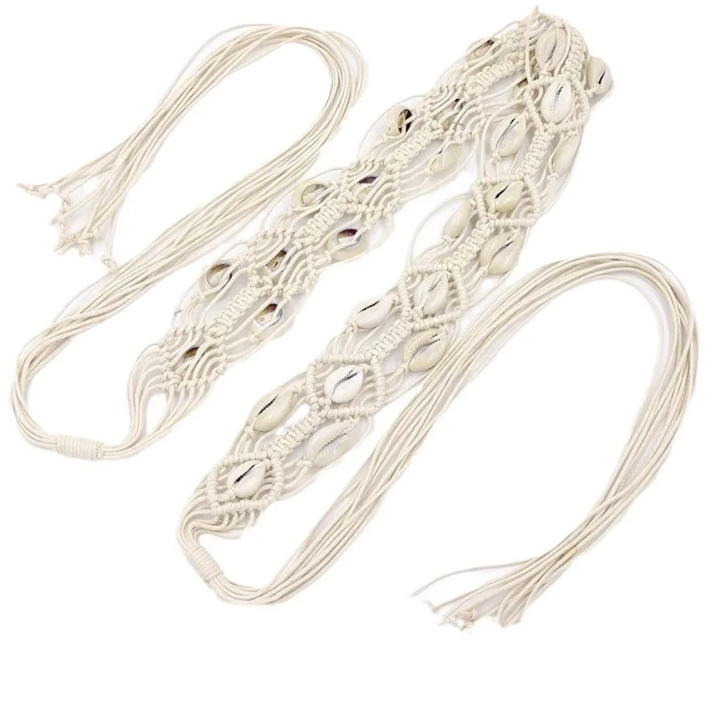 Fashionable Small Shell Rope Waist Belt Hollow Tassel Tie Strap Waist Chain Boho Belt Women