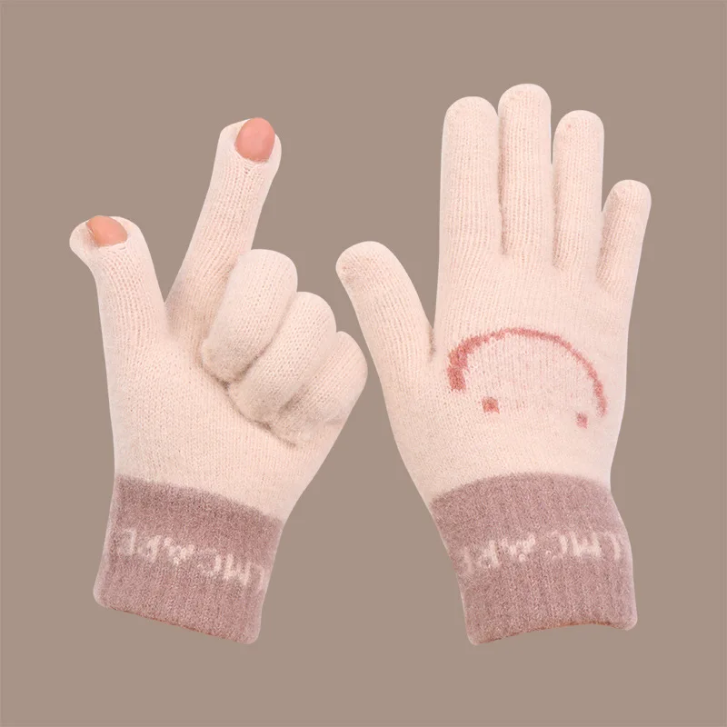 Fingerless Touch Screen Warm Gloves Women Fleece Lined Cute Student Adult Cycling Office Winter Cold Weather Daily Use Soft Cozy