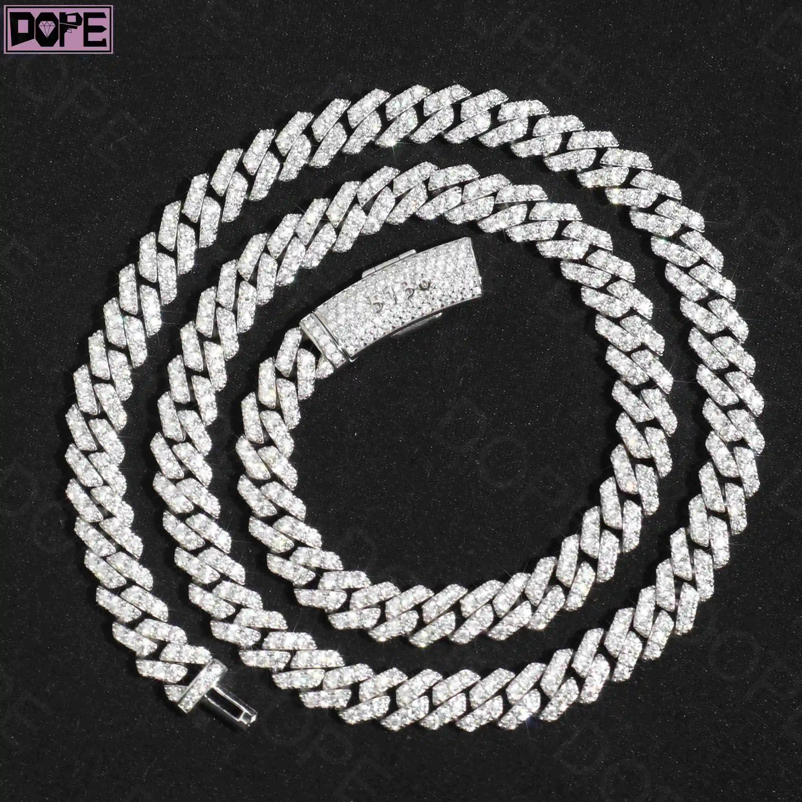 Moissanite 8mm Chain Cuban Link Chain Hiphop Men 925 Silver VVS Iced Out Moissanite Cuban Chain..