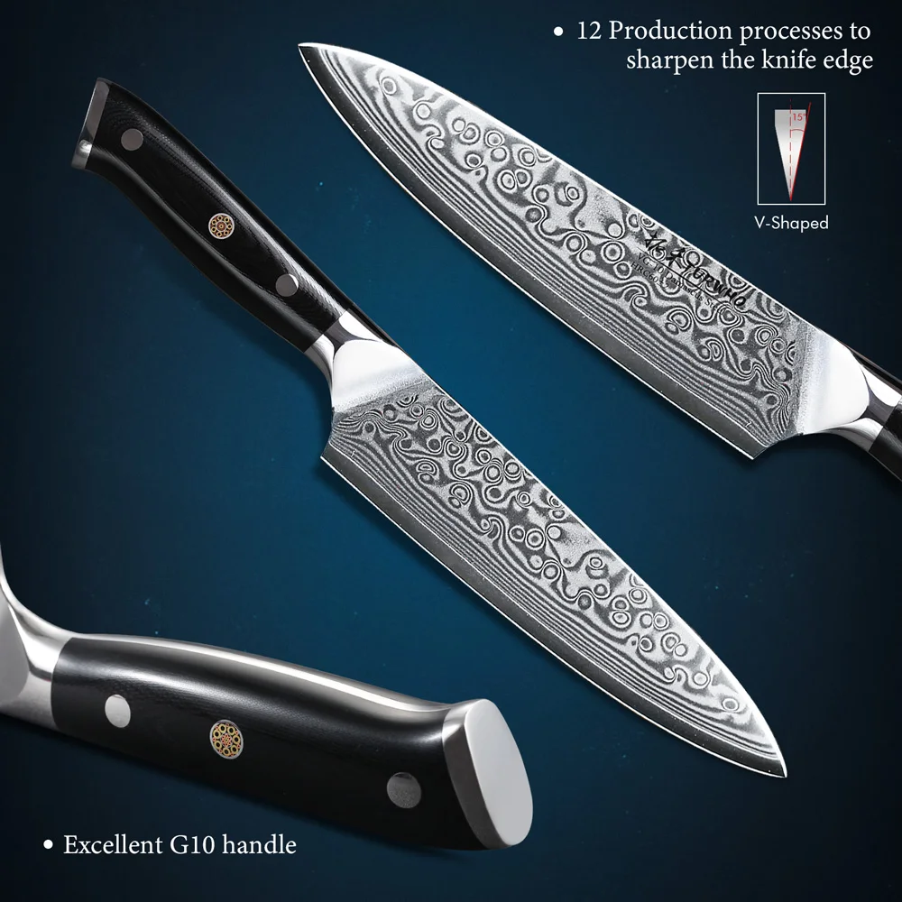TURWHO-Japanese Style Utility Knives, 67 Layer,Damascus Steel,Utility Peeling Fruit Knife,Vegetable Meat Knife, Kitchen Tool, 5โ