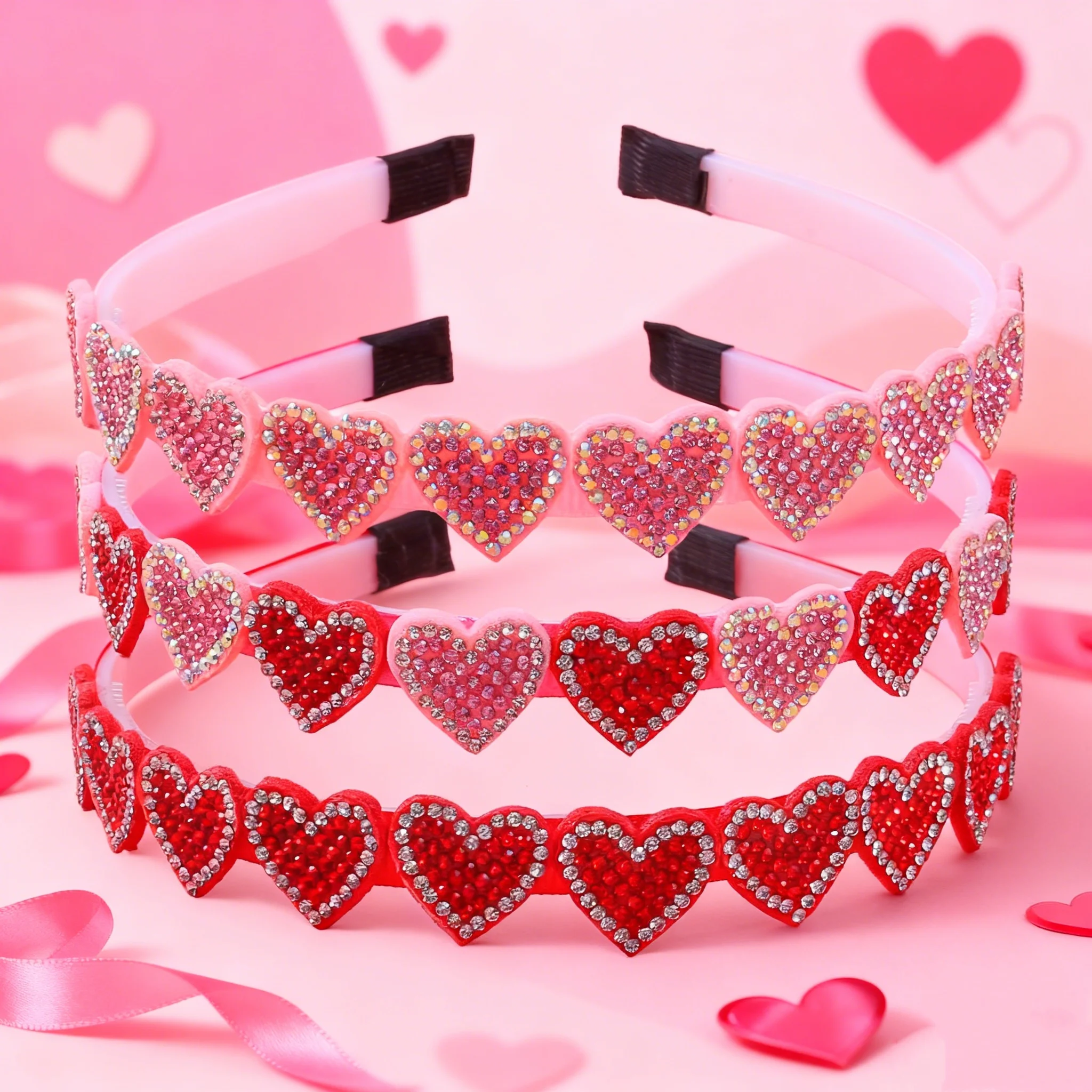 1/3pcs Crystal Heart Headbands Valentine's Day Sweet Heart Headband for Women Kids Girls Hairbands for Party Hair Accessories