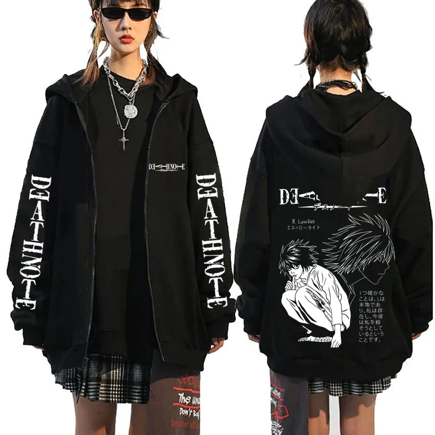 

Anime Death Note Zipper Hoodie Yagami Light Zip Up Hoodies Men Women Cartoon Manga Oversized Jacket Men's 90s Vintage Streetwear