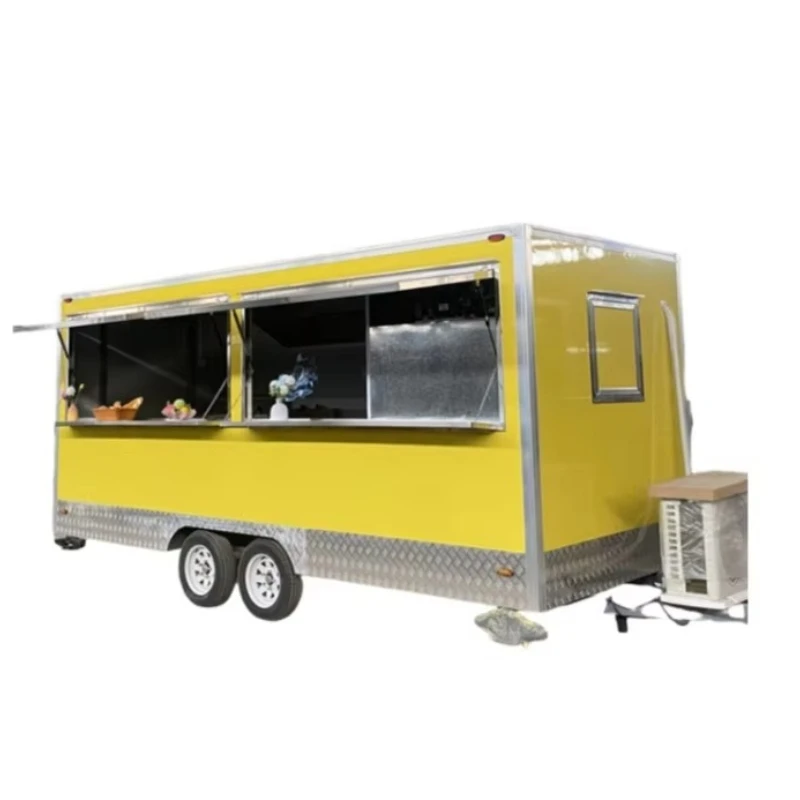 

New Mobile Food Truck with Fast Food Cart and Pizza Station, Square Food Trailer for Winery Events and Hotdog Applications