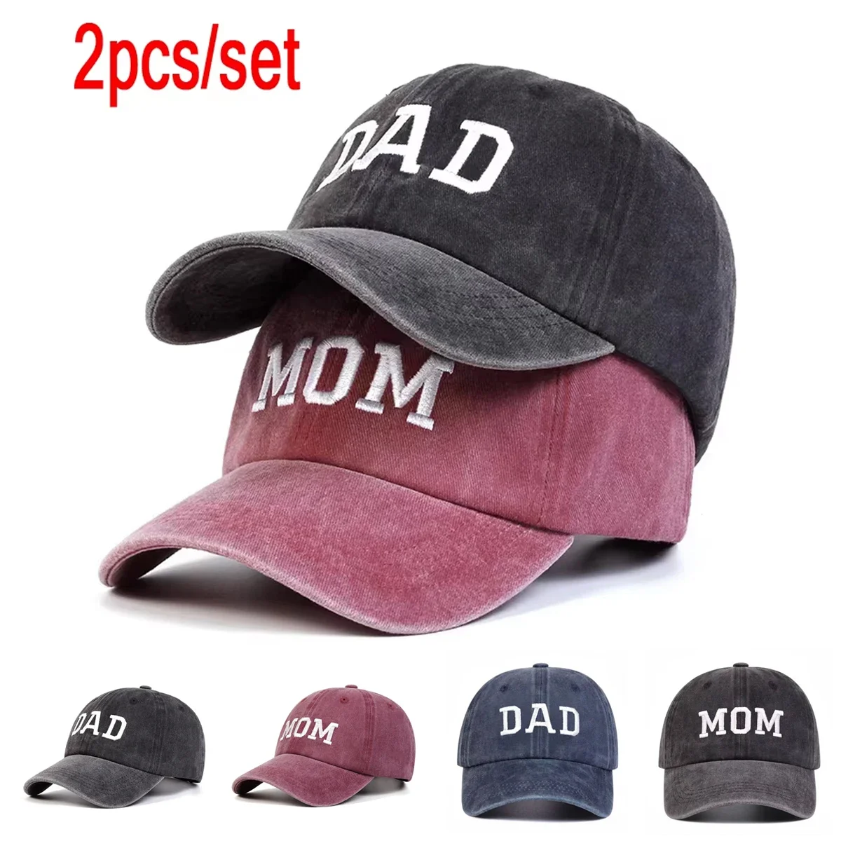 Bonés de Beisebol Unissex com Bordado de Letras DAD MOM, Ajustáveis para Primavera e Outono, Chapéus Casuais para Proteção Solar