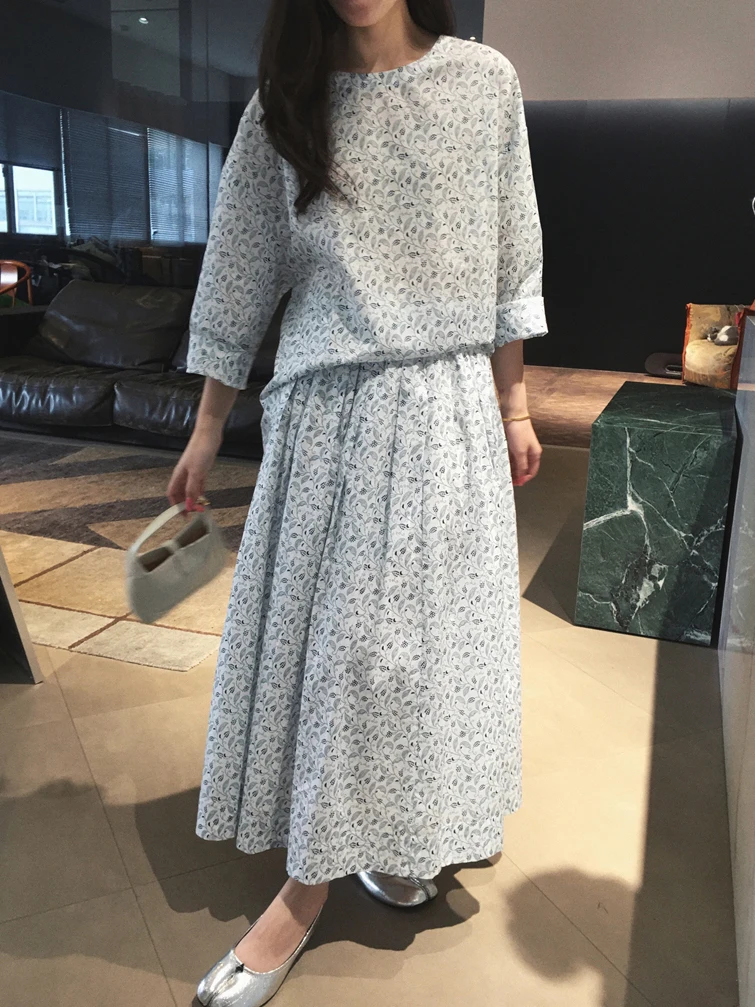 

Комплект Cuijia: топ с круглым вырезом из высококачественного длинноволокнистого хлопка с принтом и юбка с эластичным поясом – модный весенний наряд для женщин