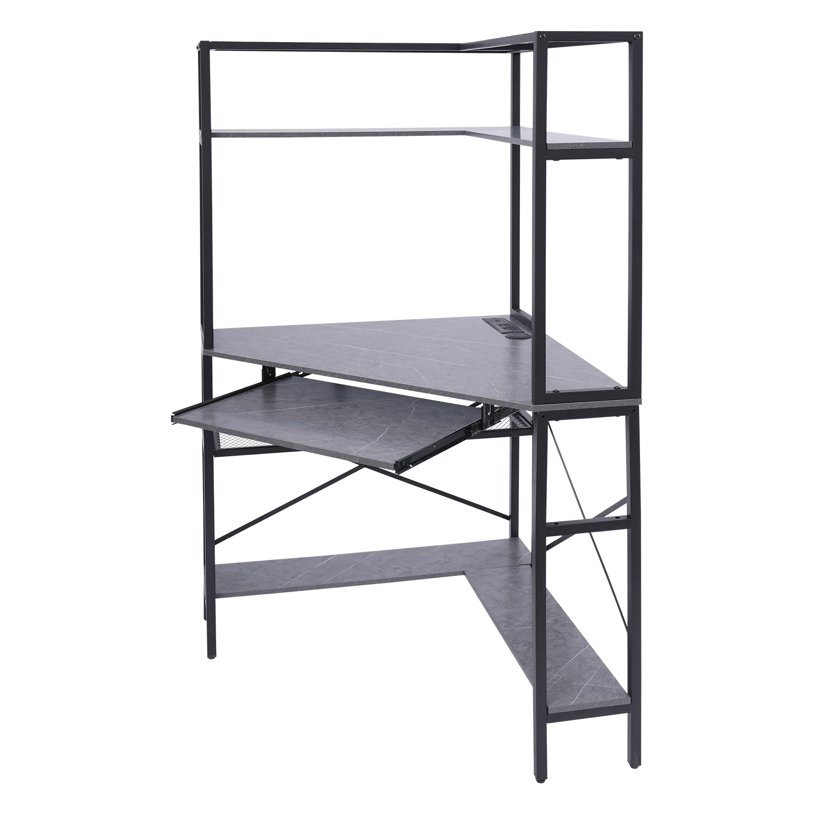 Modern Corner Computer Desk with LED Lighting & Storage Shelves Space-Saving L-Shaped PC Workstation